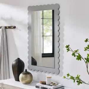 Emmeline Scalloped Rectangle Wall Mirror in Light Gray