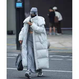 Winter Thickened Premium Down Jacket for Women White Duck Down Loose Fit Stand Collar Hooded Over-the-Knee Long Thickened Warm Trendy Ultra Short