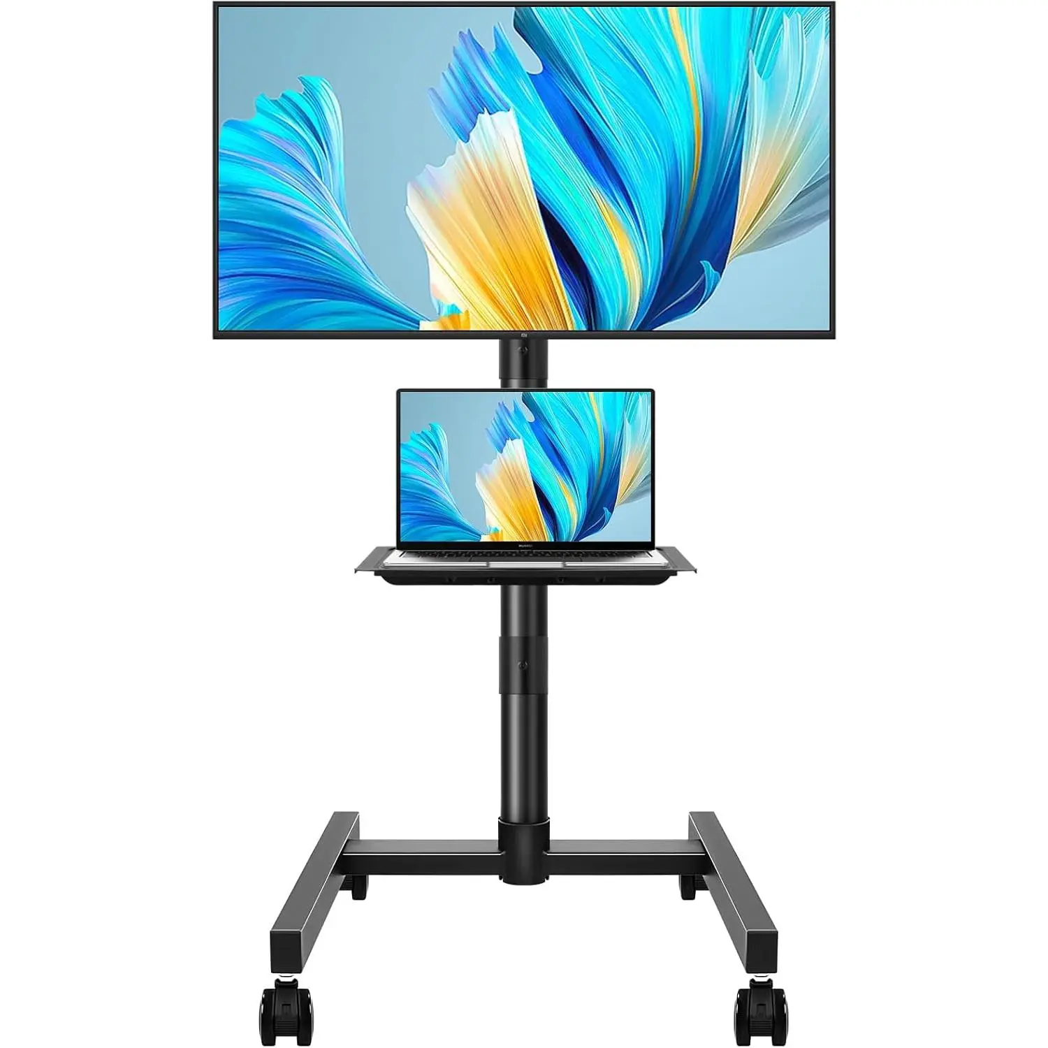 Rolling TV Stand with Wheels for 32-55Inch Screens up to 55lbs Mobile TV Stand with Shelf Height Adjustable Mobile TV Cart Max VESA 400x400mm, Black