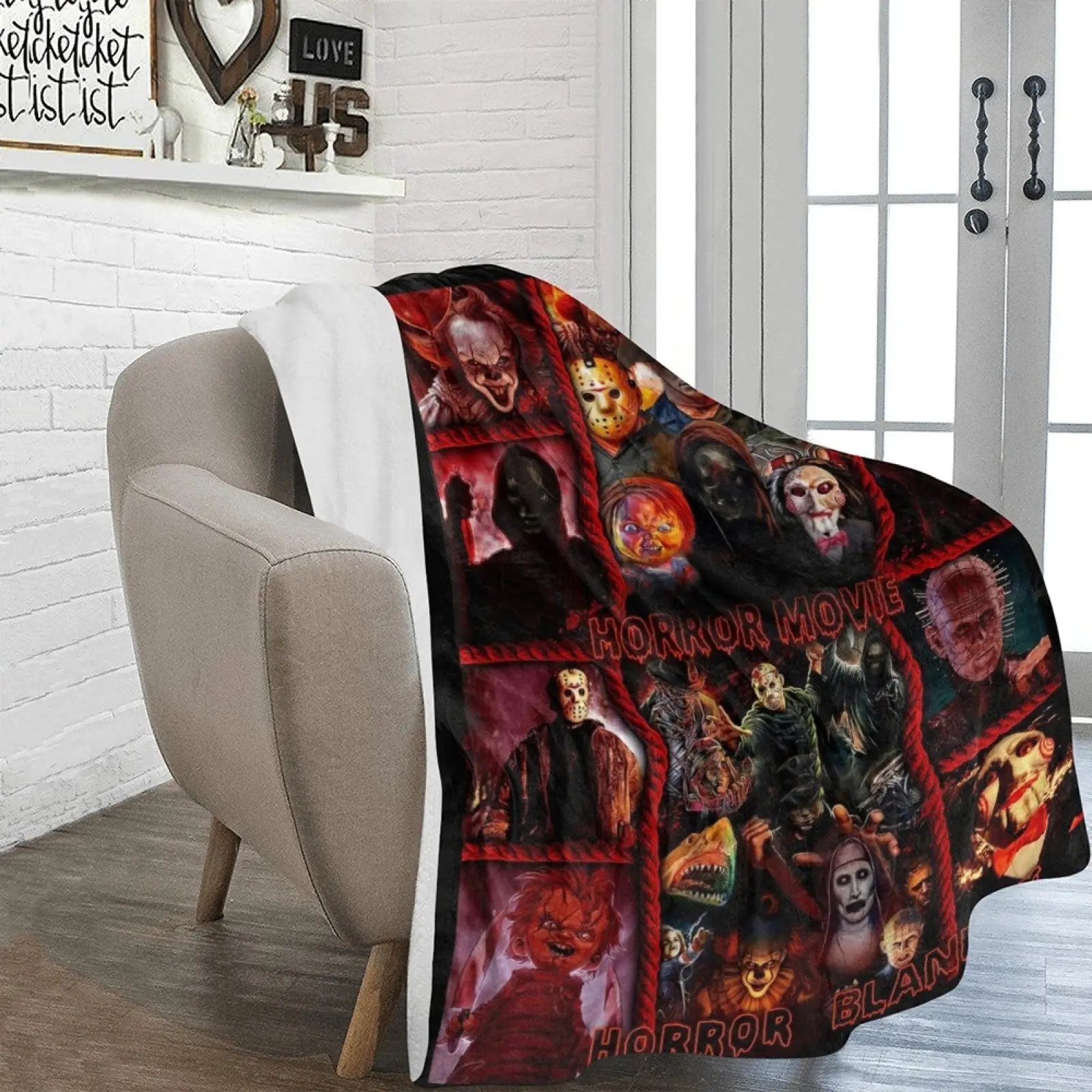 SPXUBZ Horror Movie Blanket, Halloween Blanket, Scary Movie Blanket, Horror Blanket Gifts for Halloween, Horror Movie Gifts, Christmas Fleece Blankets Young Adults Men Women Boy Girl Gift