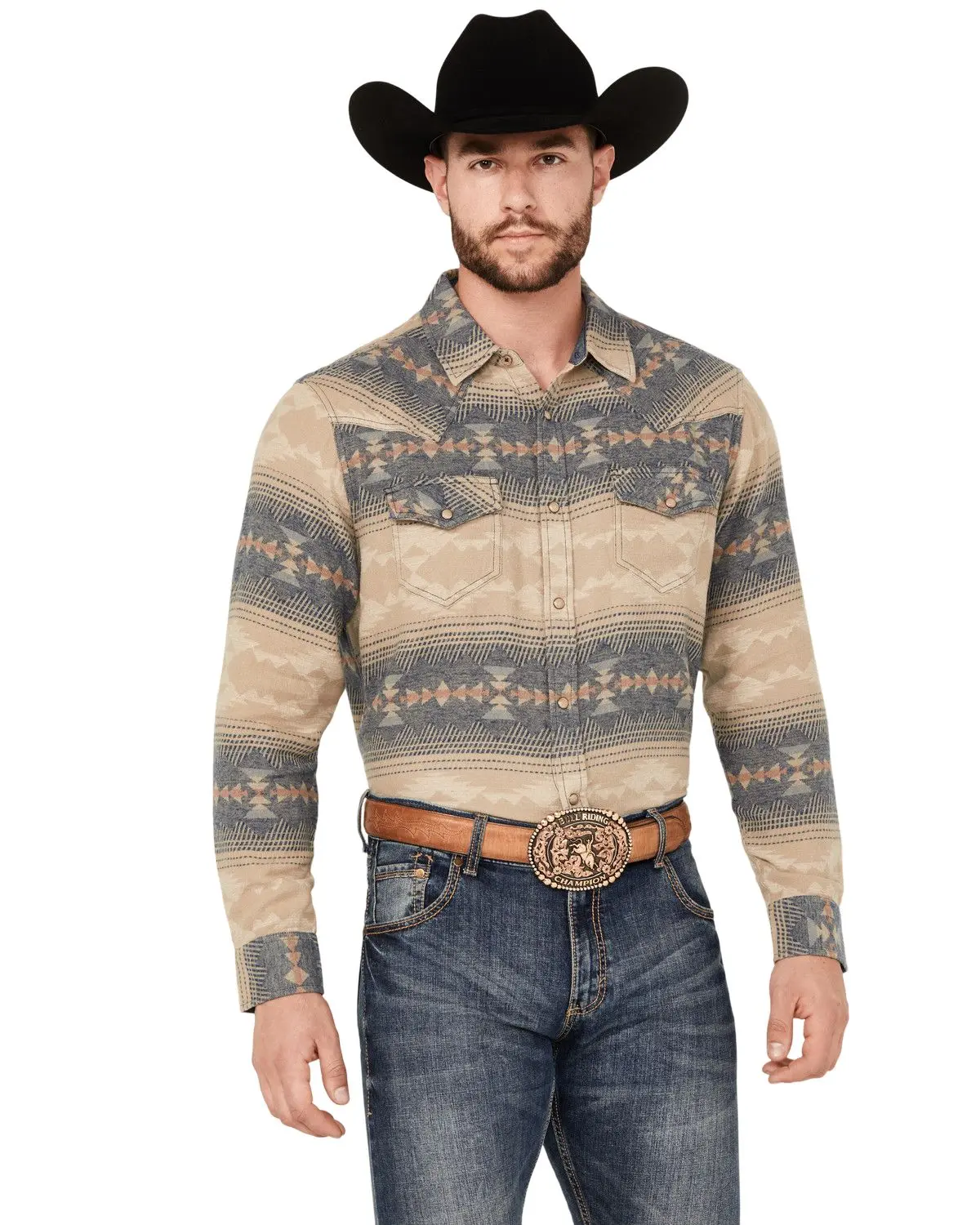 Cody James Men's Men'S Arrow Bear Southwestern Print Long Sleeve Snap Western - Cjfa23fl6-Tan-B