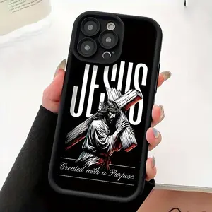 Jesus Carrying Cross "JESUS" Faith Strength-Themed Phone Case, Cover, Protective, Suitable for iPhone 17/16/15/14/13/12/11 Pro, X, XS, XR, Shockproof, Lightweight, TPU Material