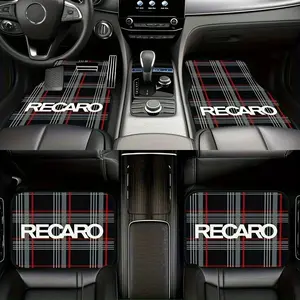 4pcs Universal Car Floor Mats, Floor Mats For Car, Automotive Floor Mats, Polyester Fiber Material, Fits All Vehicles, Recaro Pattern, All-Season Use, Fashionable Car Accessories