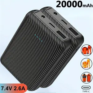 DC7.4V 20000mAh Portable Power Bank RTPB-013 USB Type-C Input 7.4V 2.6A Output for Heated Jackets Vests Socks Battery Pack Charger for Smartphone Charging