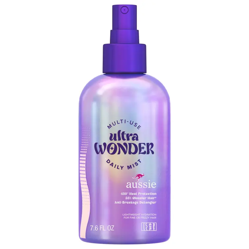 Aussie Ultra Wonder Daily Mist Lightweight Multi-Use Detangler, Silicone-Free, for All Hair Types and Curls, 7.6 Fl Oz
