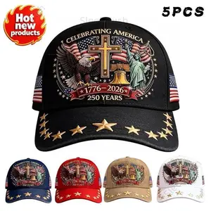 Unisex 1PC/5PCS Vintage Dad Caps - American Heritage Hats, US Pride Caps with Breathable Design, 1776-2026 US 250th Anniversary Patriotic Flag Motif & Cross Element, Adult Gifts for Sports & Outdoor Leisure,summervibes