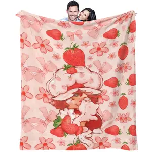 Strawberry Shortcake Themed Blanket, Food Themed Blanket, Soft Comfortable Sofa Blanket, Nap Blanket, Perfect Gift for Family or Friends, Single-Sided Print