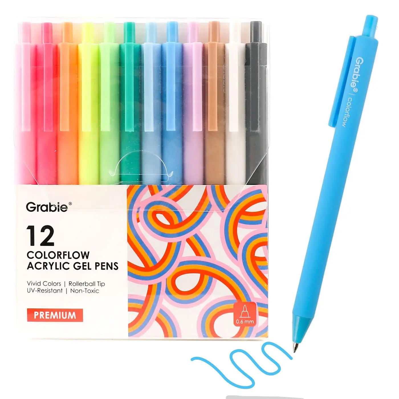Grabie Retractable Colorflow Acrylic Gel Pen Set of 12, Back to School, Class Reward Gift Idea, School Supplies, Colored Pens Set, Drawing Tools