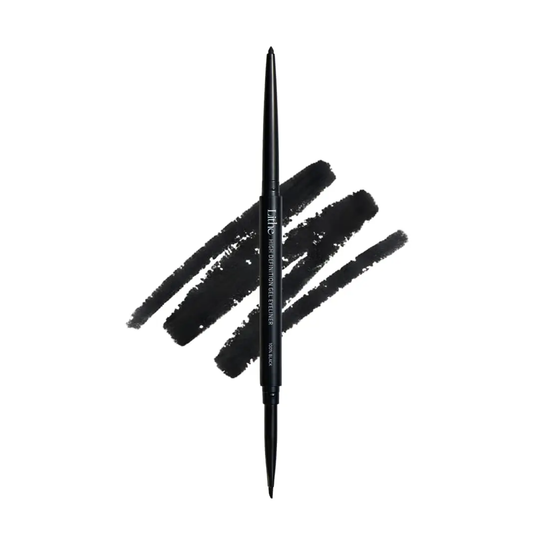 Lithe Smudge-Proof Gel Eyeliner – Long Wear Retractable Eyeliner with Ultra Thin Tip & Angled Brush, High Definition Vegan Makeup in Shade [100% Black]