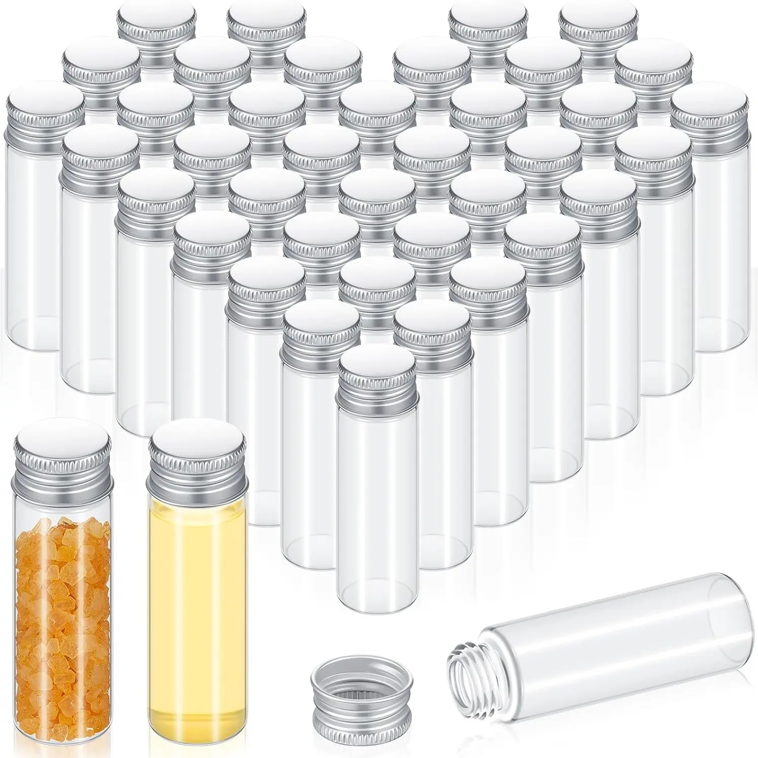 30pcs Small Clear Decorative Bottle 15ml Mini Jars with Lids Mini Glass Bottles with Screw Aluminum Metal Caps Tiny Jars Sample Containers Transparent Container for Powder Cream Cosmetic Jewelry Wedding Home Outdoor Camping, Gardening, Set Storage Bottles