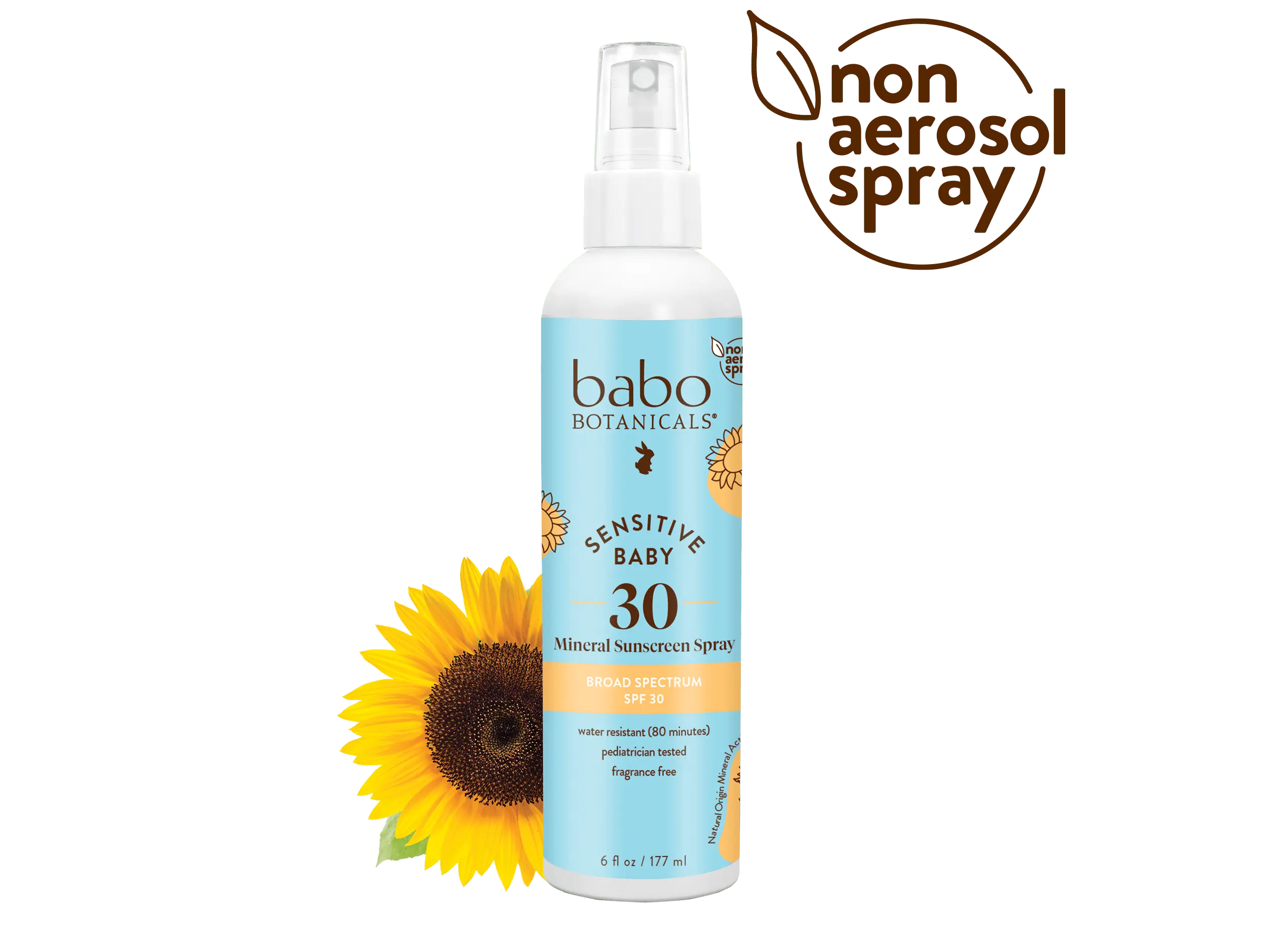 Babo Botanicals Sensitive Baby Mineral Sunscreen Spray SPF 30 – Water Resistant (80 Minutes) – Pediatrician Tested – Fragrance Free – Non Aerosol Spray – 6 fl oz (177 ml)