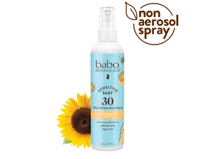 Babo Botanicals Sensitive Baby Mineral Sunscreen Spray SPF 30 – Water Resistant (80 Minutes) – Pediatrician Tested – Fragrance Free – Non Aerosol Spray – 6 fl oz (177 ml)