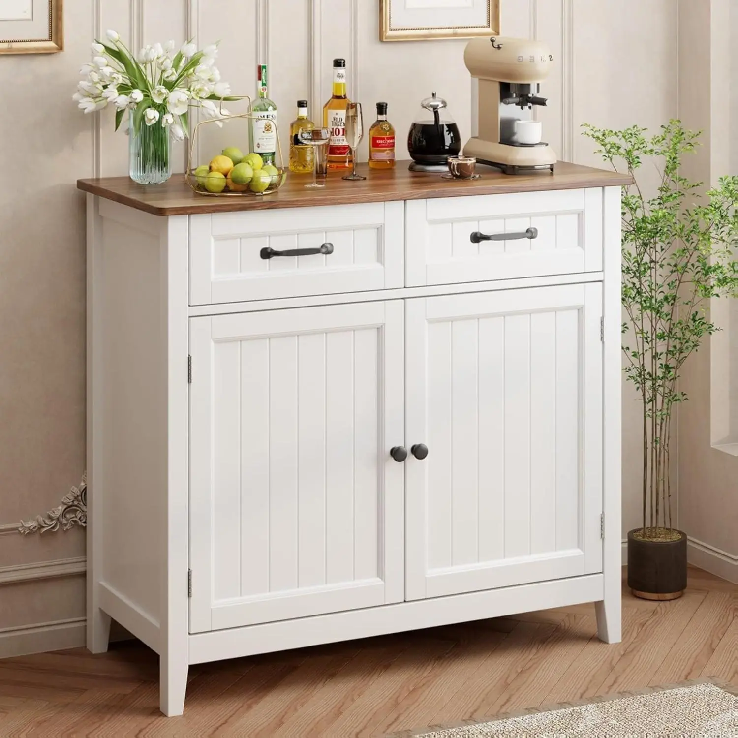 Gizoon Modern Retro Kitchen Sideboard Buffet Cabinet - 32'' H Large Storage with Adjustable Shelf, Home Bar Console for Dining Room, Entryway