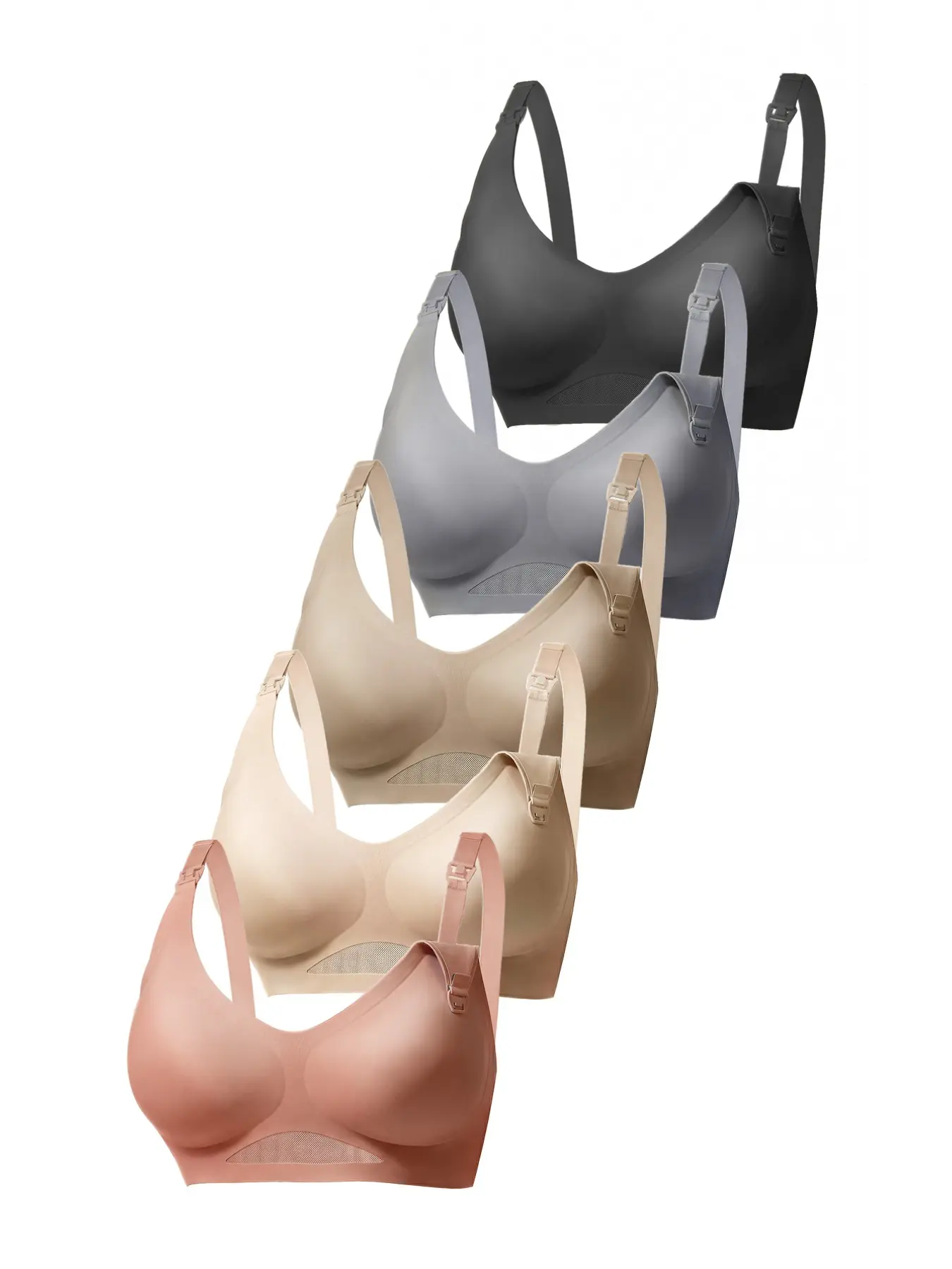 5-Piece Seamless Nursing Bra Set, Breastfeeding Bras, Maternity Bras For Breastfeeding, Ultra-Soft Pregnancy, Postpartum & Breastfeeding Support, No Steel Cup, All Seasons, Elegant Style