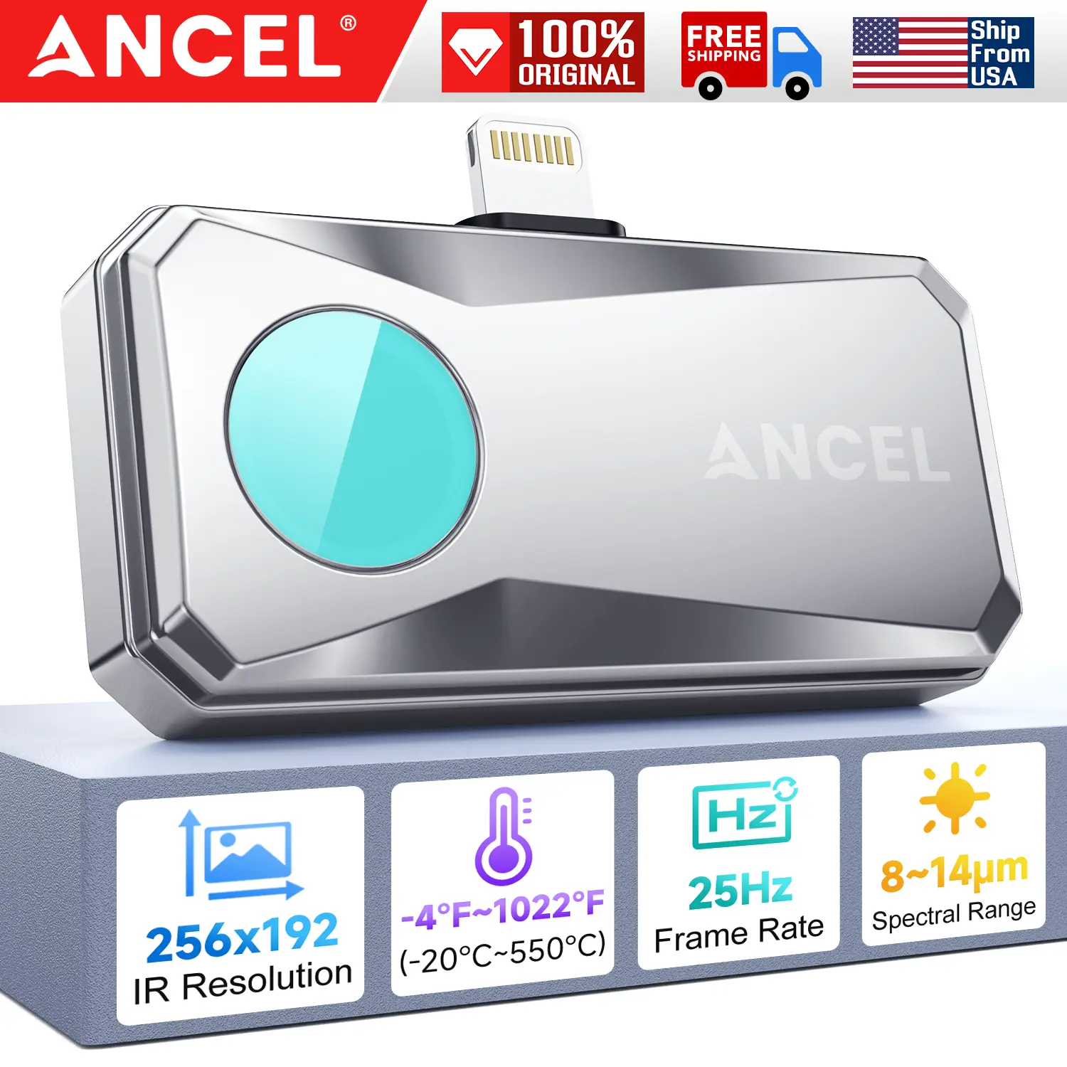 ANCEL IR101 Thermal Camera for DIY, Inspectors & Homeowners, 256x192 IR Resolution, 25Hz Frame Rate, Portable Automotive & Home Electrical Inspection Tool with Thermometer Clamps, Tool Box, Android/iOS Compatibility