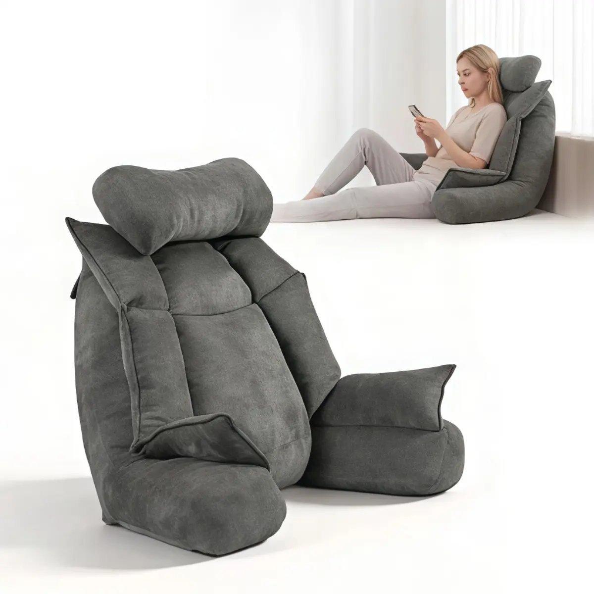 Chenille Adjustable Back Rest Reading Pillow with Arms, Full Body Support Cushion for Bed-Couch, Ideal for Reading-Working, 36x22x30 in, Adjustable Back Rest Reading Pillows
