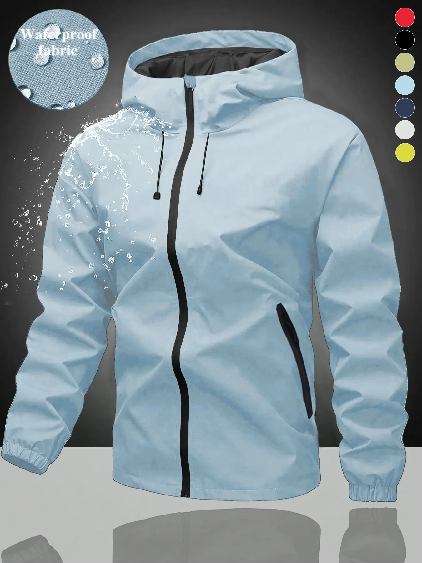Men's Waterproof Windproof Drawstring Zipper Hooded Jacket, Athletic Jackets, Sporty Jacket, Outdoor Sports Coat, Hiking, Daily Wear, All Seasons, Fitted Style