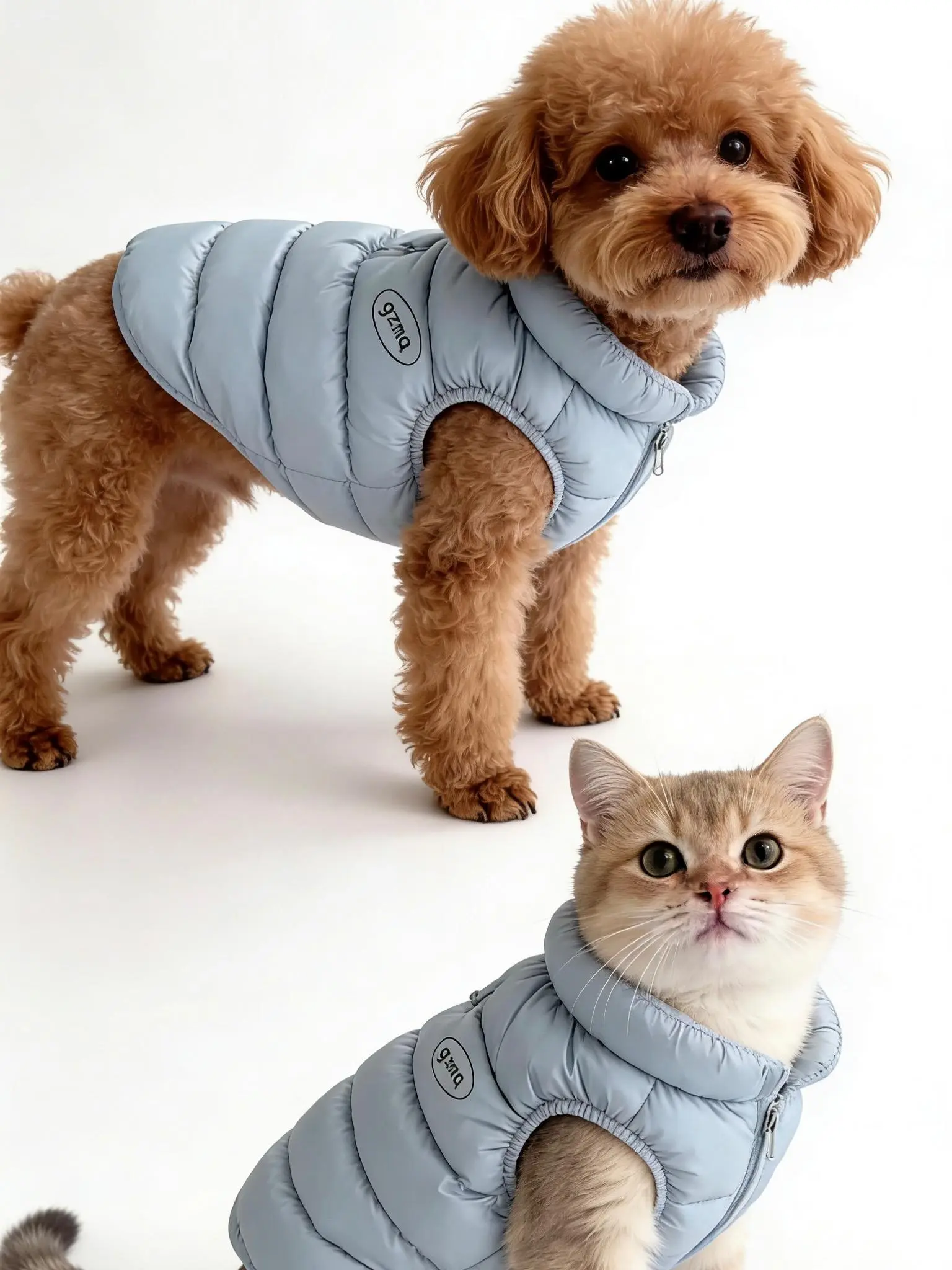 Small Dogs & Cats Blue Pet Padded Vest Jacket with Zipper Cozy Cotton Coat, Fulfilled by TikTok,  Soft Lightweight Warmth Sporty Design