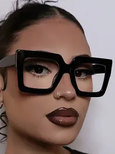 Women's Geometric Transparent Plastic Glasses, High Quality Eyeglasses, Windproof Legs, Modern Minimalist Design, Back-To-School, Reading, Street Style