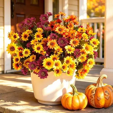 Decorative Fall Artificial Mums Daisy Chrysanthemum Bouquets (6/12/24 pcs/set), UV-Resistant No-Fade Faux Flowers, Realistic Outdoor Home Decoration Bouquets, for Gardens/Patio Planters, Halloween Decor, Patio Garden Decoration