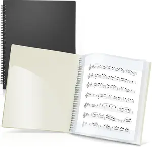Sheet Music Folder 8.5x11 - Dual Use Music Holder (Black), Store Inside 24 Protective Sleeves or Write on Exposed Pages Outside Sleeves, 8.5 x 11 Spiral Notebook Binder Organizer, Lay Flat