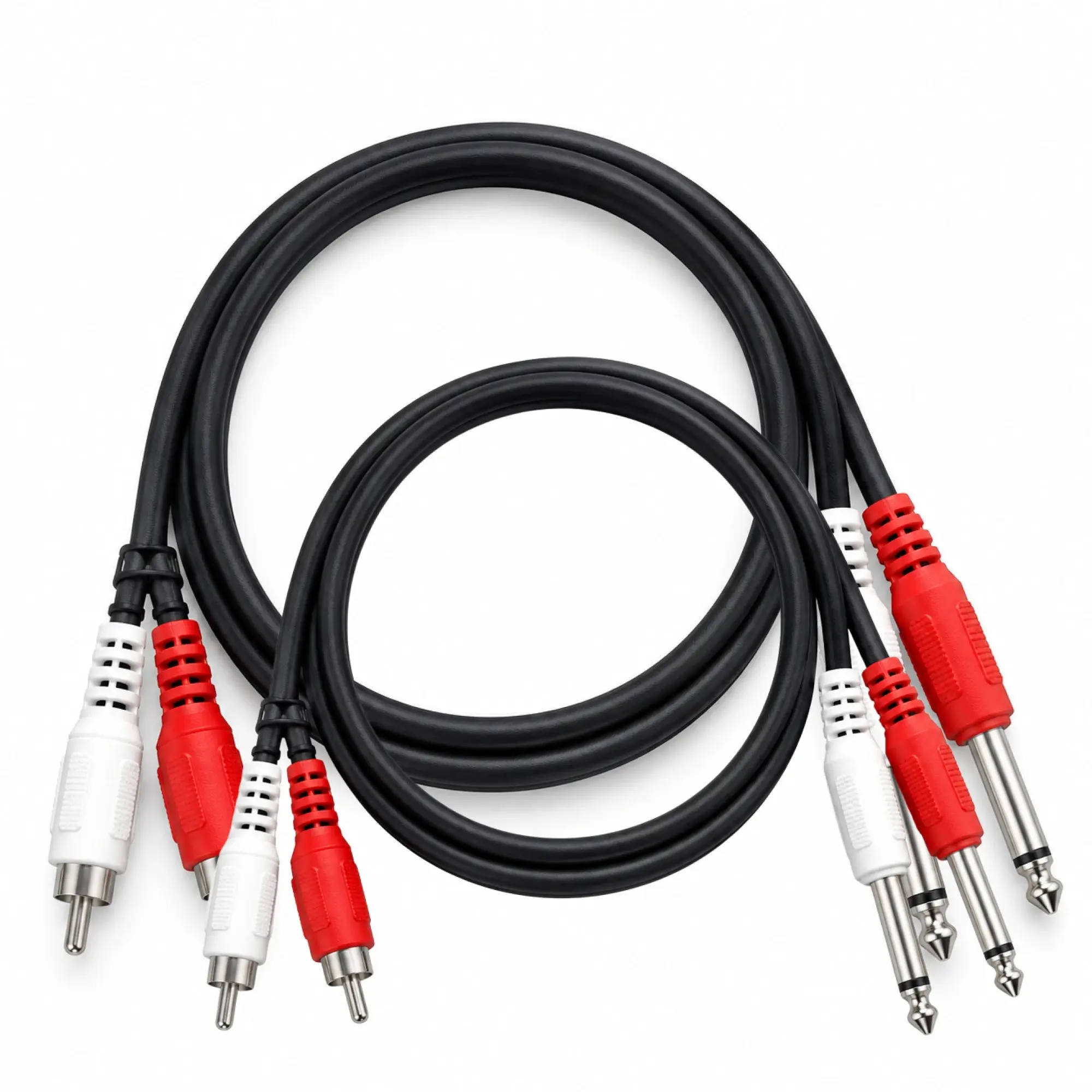 MUSYSIC® MU‑C3QDR RCA to Dual 1/4" TS Cable – 3ft Heavy‑Duty Audio Patch Cable