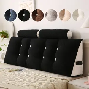 Wedge Headboard with 2 Neck Pillows Teddy Velvet Bed Triangular Headboard Cushion