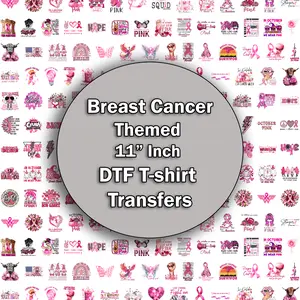 Breast Cancer Themed 11 Inch DTF T-Shirt Transfers - Ready to Press for Textiles with Heat Press Cricut Press or Home Iron