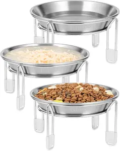 Elevated cat Bowl, 6.3" Wide Raised Stainless Steel Cat Food and Water Dishes, Small Dog Bowl, Whisker Friendly, Anti-Vomiting, Neck Stress-Free, Non-Slip Stainless Steel Stand with 4 Legs- 3Pack
