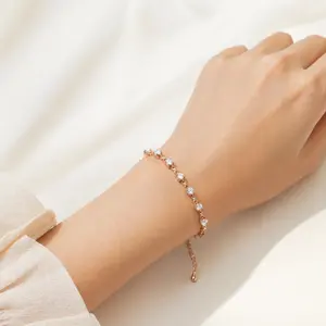 Rose Gold Plated Copper Bracelet with Clear Cubic Zirconia Stones