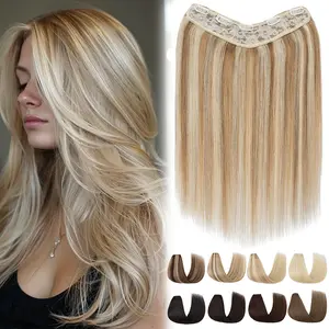 Remy Human Hair Extensions Clip In Hair Extensions V Shape 12 Inch-22 Inch Long Straight Invisible Hairpiece for Women Adding Hair Volume