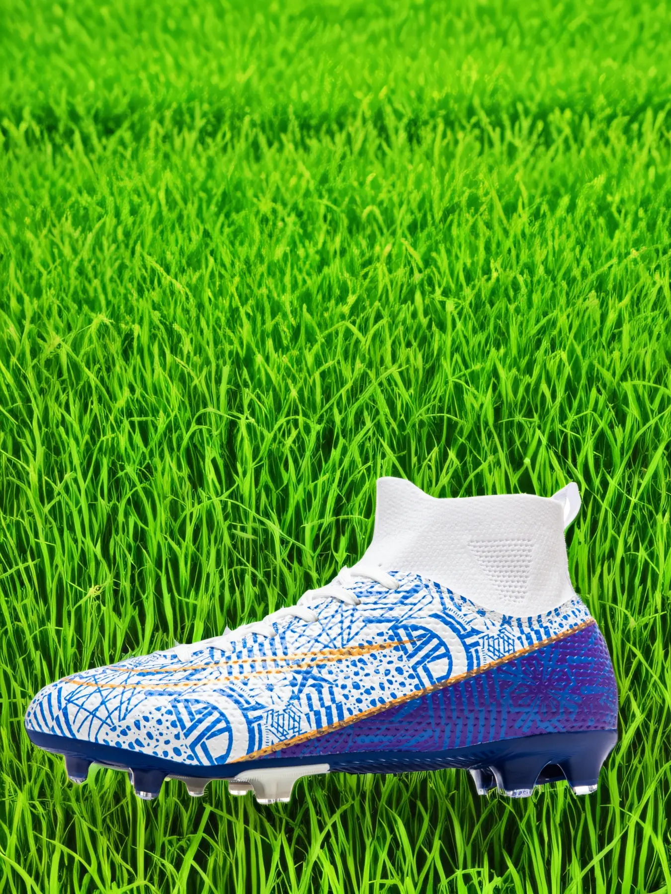 Men's Graphic Lace Up Soccer Shoes, Soccer Boots, Professional High Top Football Cleats, Anti-slip Football Shoes for Outdoor Training & Competition, Turf Shoes