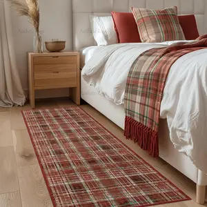 Soft Plush Carpet Runner for Bedroom, Christmas Scottish Tartan Design, Pet-Friendly Non-Slip Mat, Indoor Rug