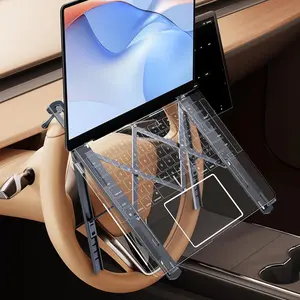 Foldable Car Laptop Holder, Adjustable Car Laptop Mount for Steering Wheel Tray Holder, Metal Notebook stand |   Car Reading Stand |   Car Tablet Holder, Multipurpose Travel Car Accessories-Gray