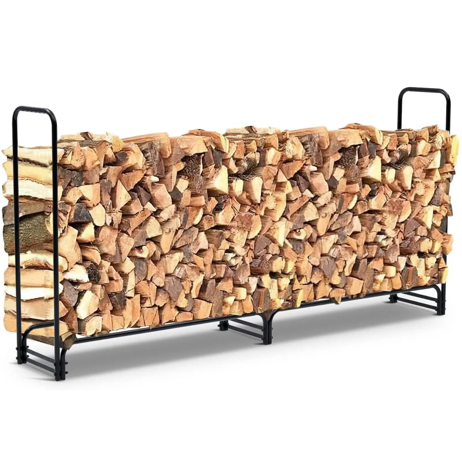 GARVEE Heavy Duty 8ft Black Rectangle Metal Firewood Rack - Durable Steel Mesh Log Holder with Weatherproof Cover, Ventilated Design, Easy Assembly for Campers, Cabins, Fireplace, Patio