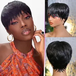 Pixie Cut Wig Human Hair for Black Women Short Pixie Cut Wigs Human Hair Wear and Go Glueless Pixie Wig Short Layered Brazilian Virgin Human Hair Wigs For Women 036 1B