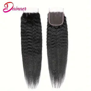 Wholesale NEW Arrived 4x4 HD Transparent Lace Closure - Kinky Straight Brazilian Remy Human Hair, Pre-Plucked, Dyed & Bleached, Natural Look for Women, Tangle-& Breathable Design, Hair Lace