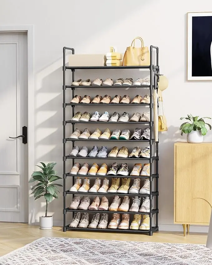 Kitsure 10-Tier Stackable Shoe Rack Organizer - House Organizer with Side Handles, Easy Assembly Shelf for Closet Entryway, Small Room Organization Product with Furniture for Small Spaces & Shelves for Bedroom