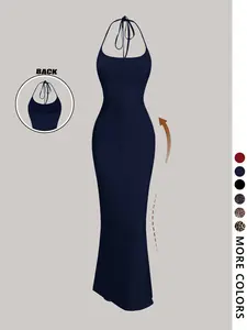 Viral Leopard Print Halter Dress, Womenswear, Crisscross Open-Back Bodycon Maxi, Adjustable Back Ties for Custom Fit, Figure-Hugging Silhouette That Slays Dates/Parties, Multiple Colors In Stock