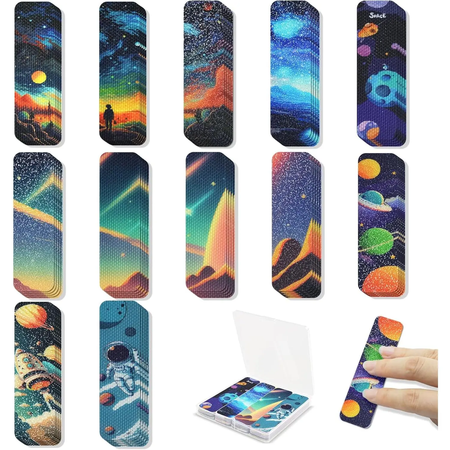 Unisex 48-Count Modern Fantasy Sensory Stickers - 2 Different Surface Patterns Textured Adhesives with Storage Box, Adult/Teen Relaxation Fidget Strips for Office & Classroom Desks (Scrapbooking & Stamping DIY Toy)