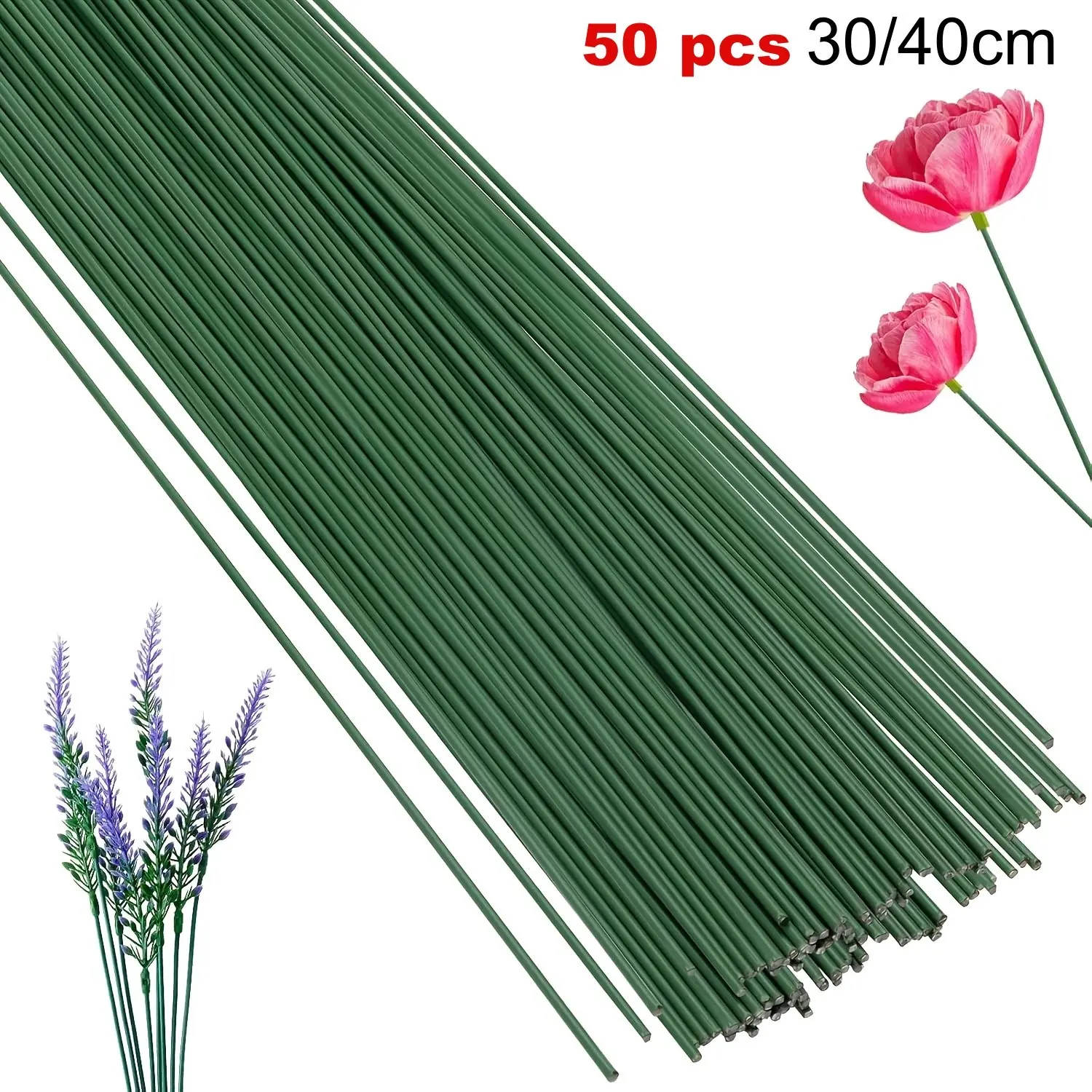 50pcs Floral Stems Wire for Paper Flower, 30/40cm 2 Gauge Dark, Crafting Floral Stem for DIY Bouquets, Flower Arrangements & Crafts, Diy Floral Decoration, Diy Material