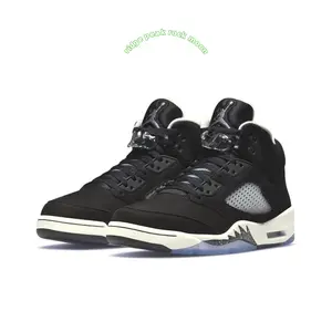 Black Suede High-Top Retro Basketball Shoes with Silver Mesh and Splatter Flame Midsole