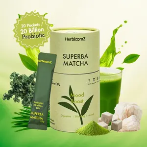 SUPERBA Matcha - Probiotic Matcha for Stress Relief and Calm Focus - With Lion's Mane & L-Theanine for Gut Health and Cortisol Balance - HerbloomZ - Cortisol Supplement
