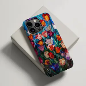 Stained Glass Bright Tulips Phone Case Mosaic Wildflower Summer Phonecase Boho Aesthetic. Case for IP 11 12 13 14 15 16 17 Pro, Plus, Promax, S21,22,23,24,25 Ultra, Tough Case, Magsafe Case