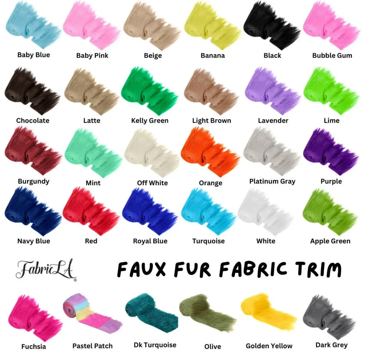 FabricLA Faux Fur Trim Fabric - Precut 60 Inch Roll | Craft Supply | DIY Costumes