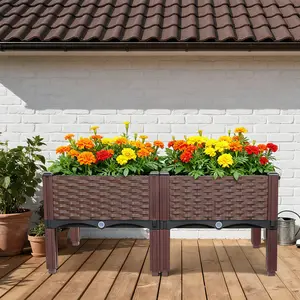 Square Raised Garden Planter Box, Classic Woven Plastic Planting Container, Lightweight Durable Multi-Piece Elevated Flower Bed, Perfect for Outdoor Planting Flowers Vegetables Herbs, Practical Outdoor Gardening Plant Pot for Yard Patio Home Use