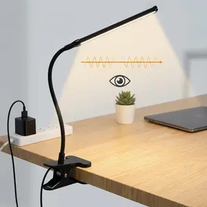 Eye-Caring LED Clip Desk Lamp, Flexible Gooseneck Reading Light - 10 Dimmable Brightness, 3 Modes, USB Powered Clamp Light for Home Office, Bedside, Dorm