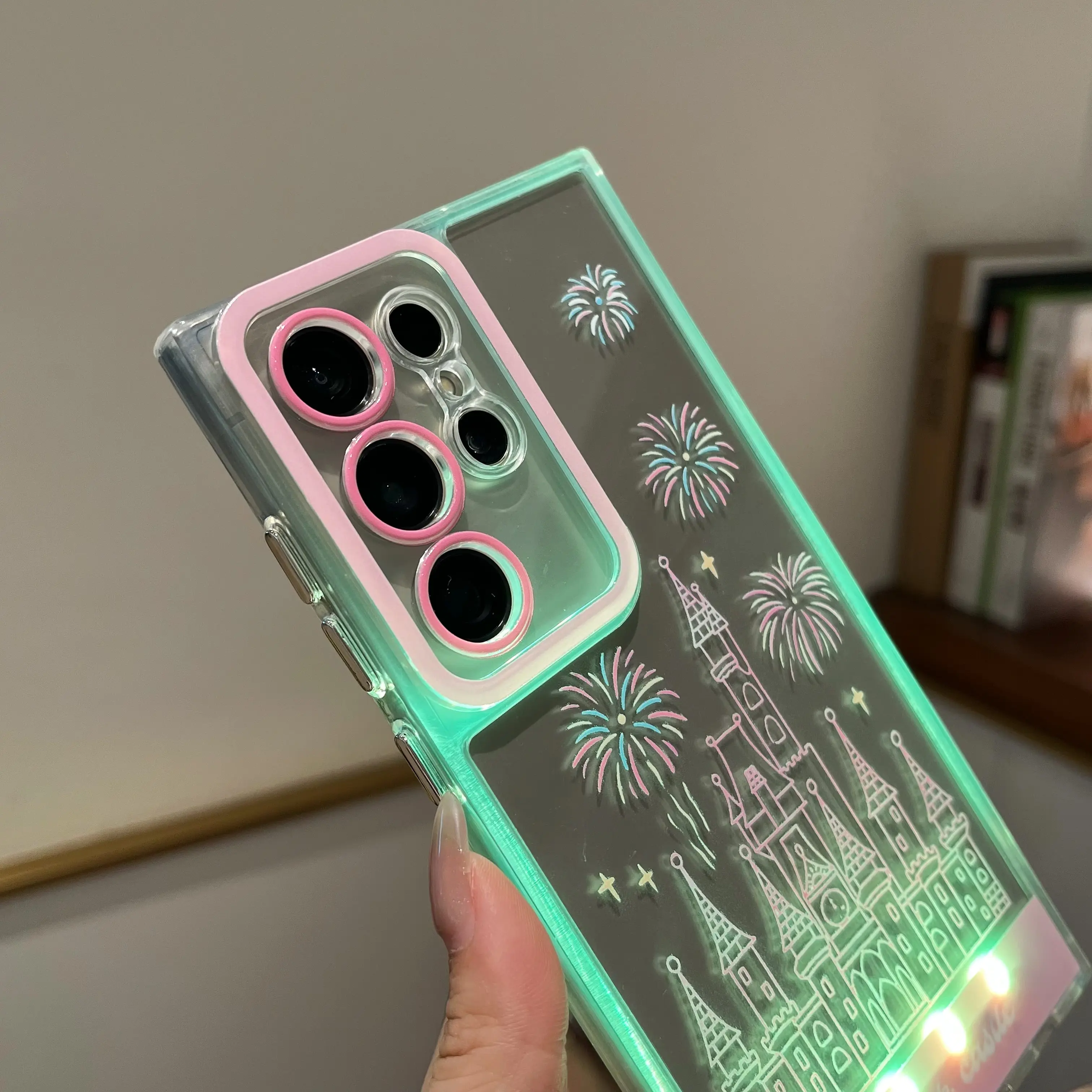 New  LED Light Up Case for Samsung Galaxy S25/S24 Ultra & A56/A55/A36/A35, Fantasy Castle Fireworks Design, Shockproof Protective Cover, Slim Stylish Phone Case for Daily Use