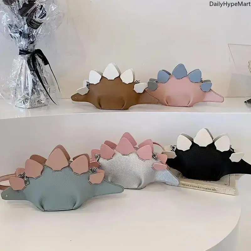 Women's Crossbody Bag, Cartoon Dinosaur Shaped Faux Leather Boho Style Casual Shoulder Purse for Everyday Fashion, Funky