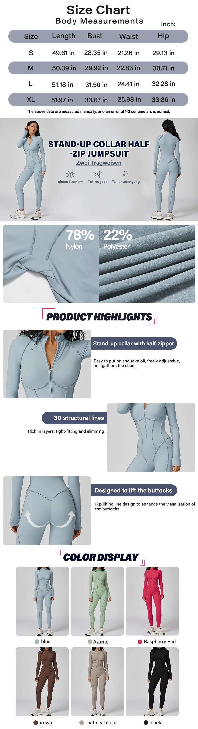 Womens Contour Seams Long Sleeve Padded Workout Jumpsuit Zip Up Tummy Control One Piece Bodycon Yoga Rompers Fitness Sport Outfits Athletic Style Activewear